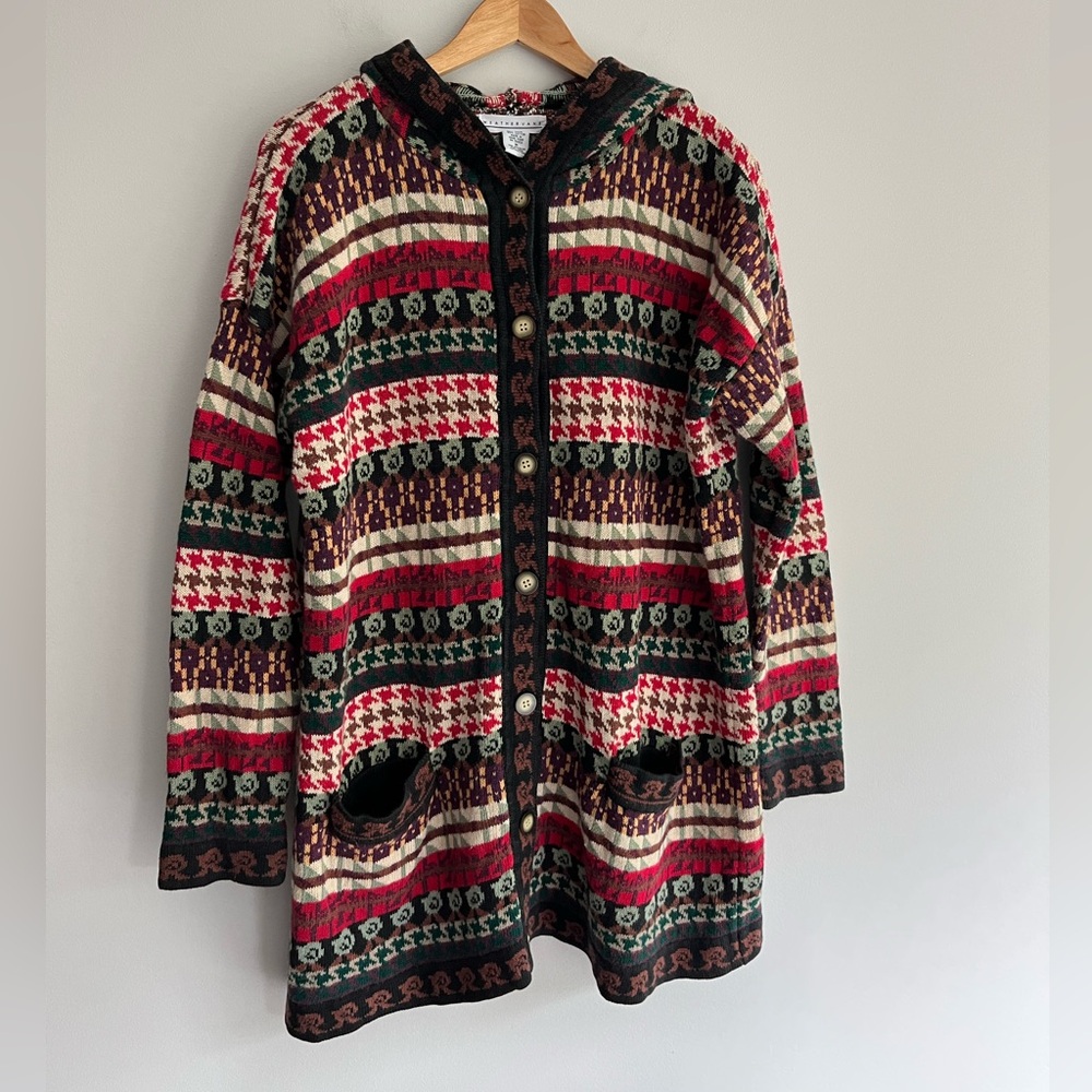 Weathervane 90s Colorful Boho Hooded Cardigan With Pockets Medium